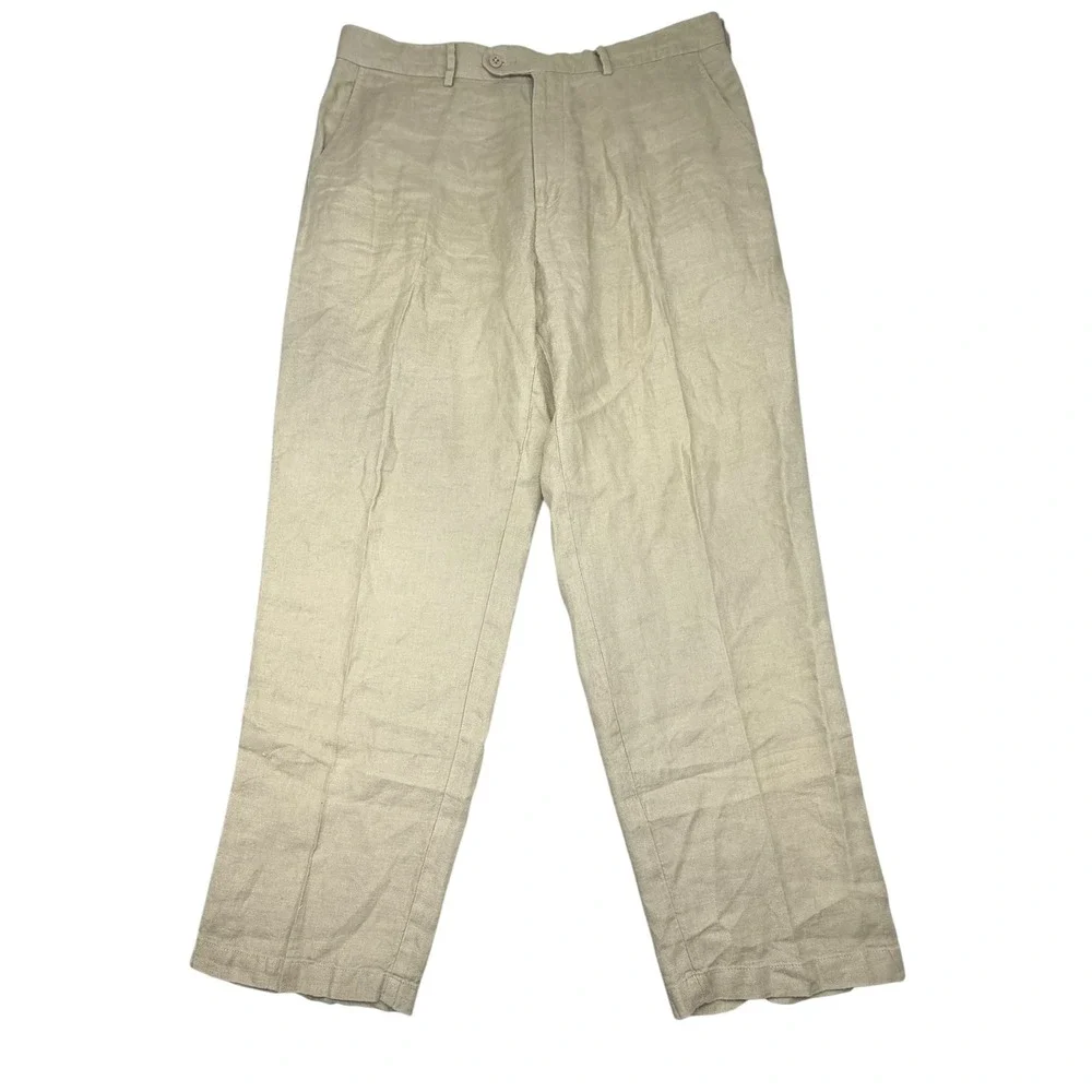 Daniel Cremieux Mens Classics Biarritz Pants 100% Linen Tan 36x30 Beachy Costal